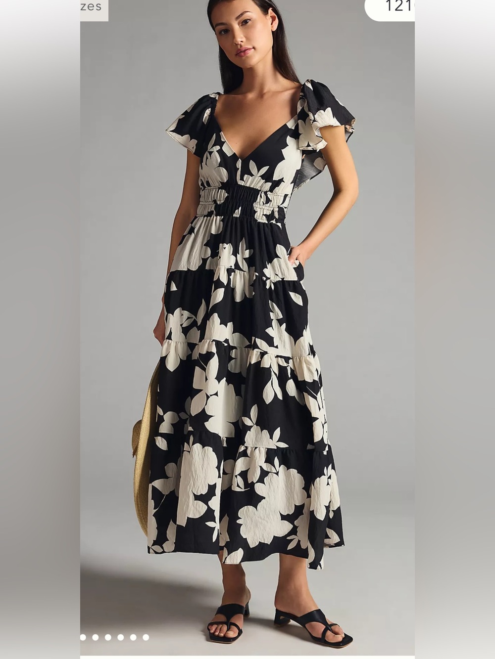 Rachel Zoe Black and White Floral V‑Neck Tiered Maxi Dress